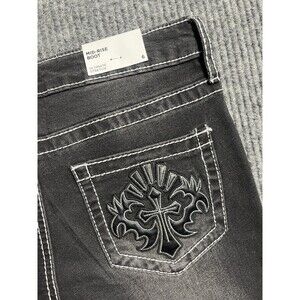 Rue 21 Mid Rise Boot Jeans Size 6 Ultimate Stretch Cross Embroidered Distressed